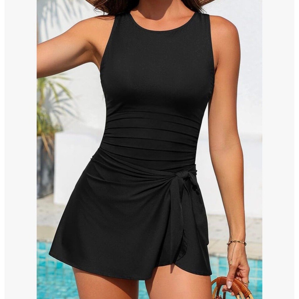 Daci One Piece Tummy Control Swim Dress Size XL Black New With Tag